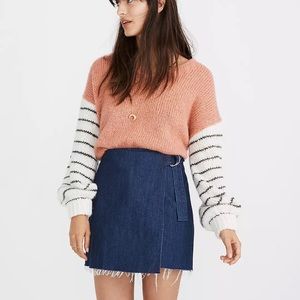 Denim Raw Hem Mini Wrap Skirt